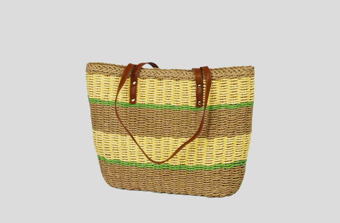 Eco-Friendly Hand Braided Paper Bag with Stripes