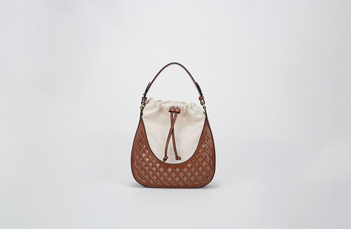 Beige Canvas PU Drawstring Handbag: Sophisticated and Practical Accessory